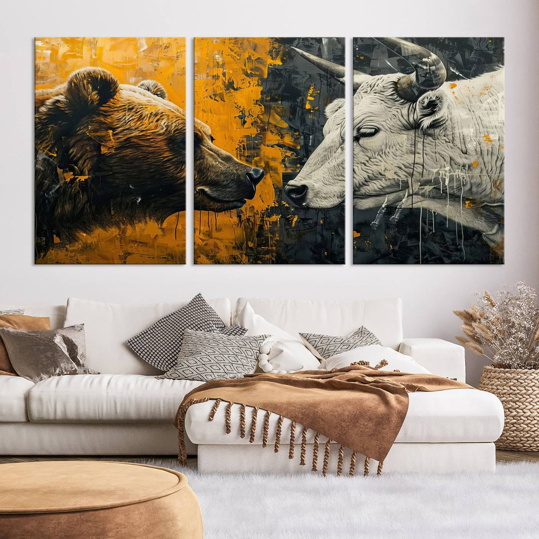 Bear vs Bull Wall Art Canvas | Stock Market Battle | Modern Financial Art for Office Decor