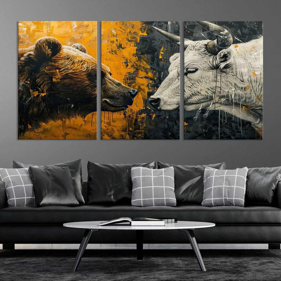 Bear vs Bull Wall Art Canvas | Stock Market Battle | Modern Financial Art for Office Decor