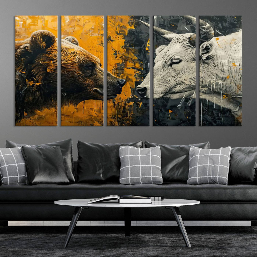 Bear vs Bull Wall Art Canvas | Stock Market Battle | Modern Financial Art for Office Decor