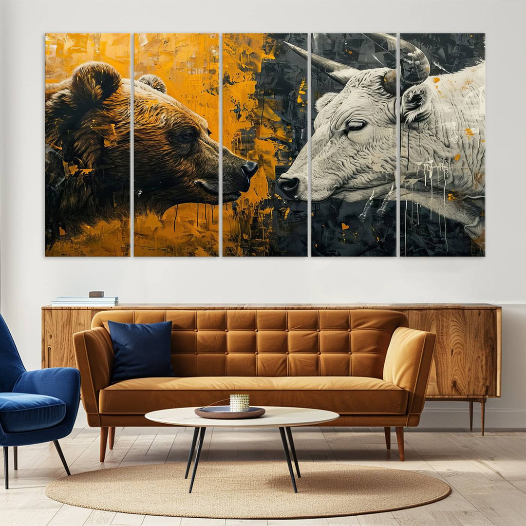 Bear vs Bull Wall Art Canvas | Stock Market Battle | Modern Financial Art for Office Decor