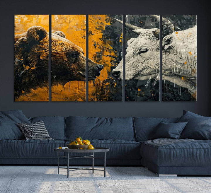 Bear vs Bull Wall Art Canvas | Stock Market Battle | Modern Financial Art for Office Decor