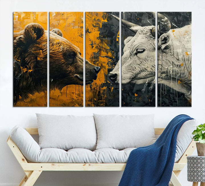 Bear vs Bull Wall Art Canvas | Stock Market Battle | Modern Financial Art for Office Decor