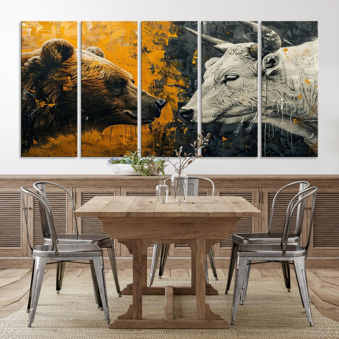 Bear vs Bull Wall Art Canvas | Stock Market Battle | Modern Financial Art for Office Decor