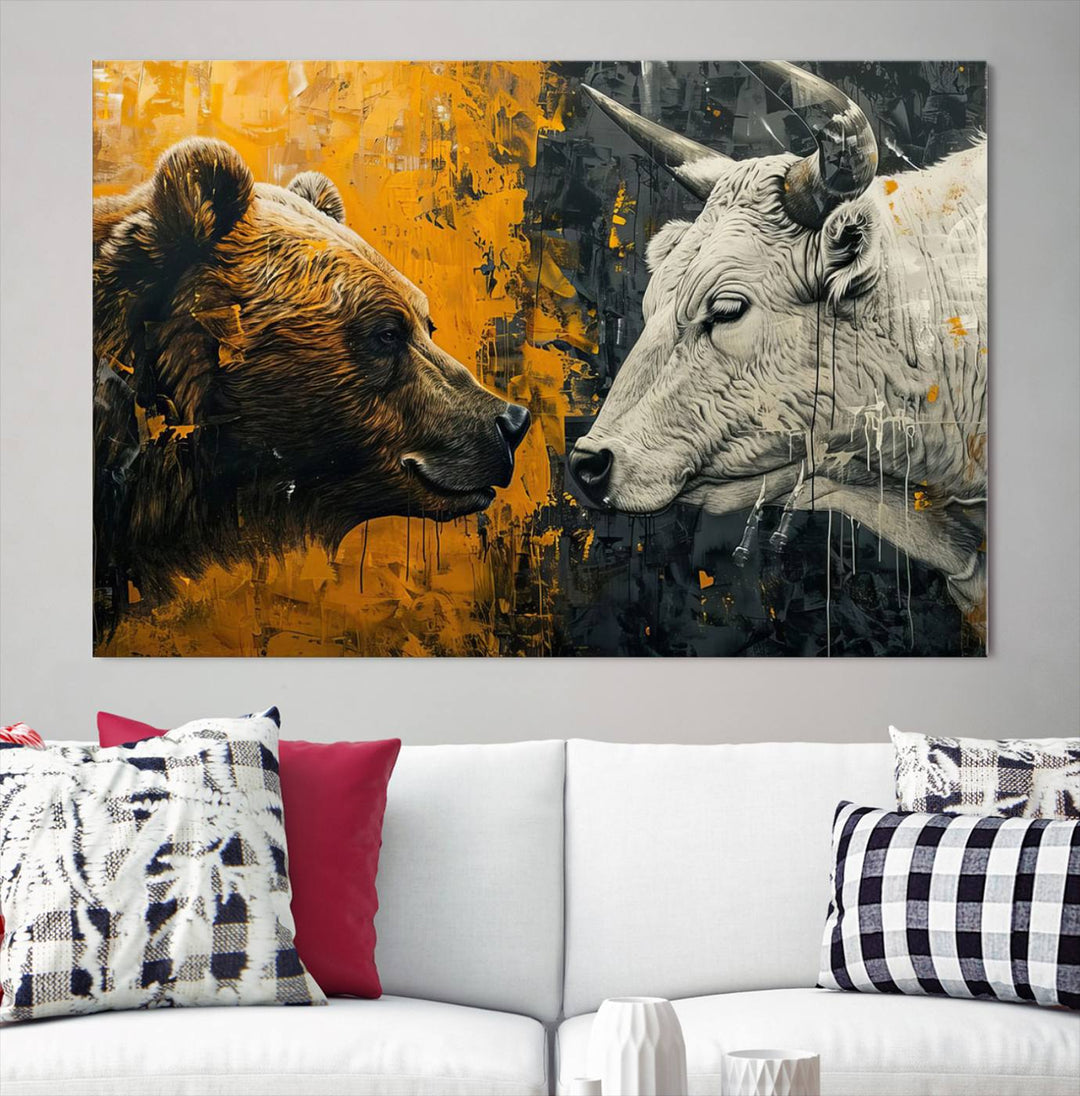 Bear vs Bull Wall Art Canvas | Stock Market Battle | Modern Financial Art for Office Decor