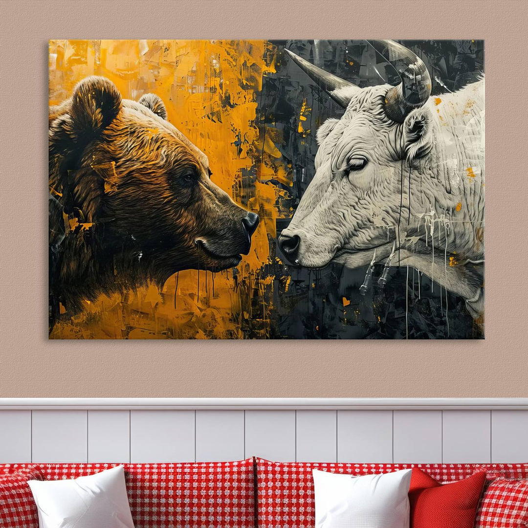 Bear vs Bull Wall Art Canvas | Stock Market Battle | Modern Financial Art for Office Decor