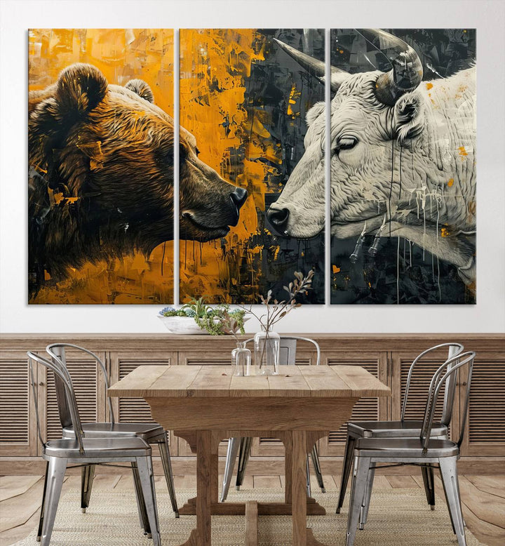 Bear vs Bull Wall Art Canvas | Stock Market Battle | Modern Financial Art for Office Decor