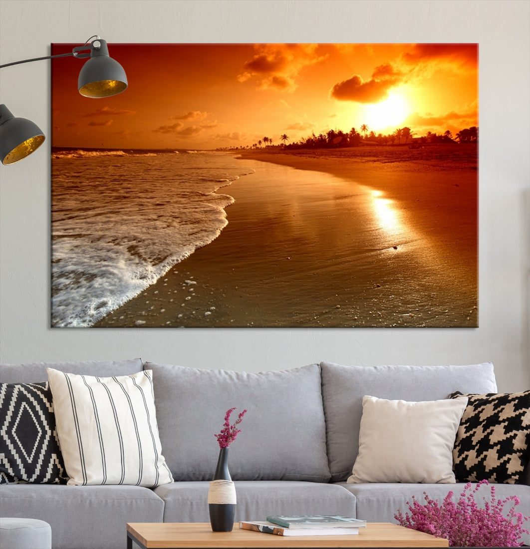 Beautiful Beach Sunset Landscape in Tropical Island Wall Art Canvas Print