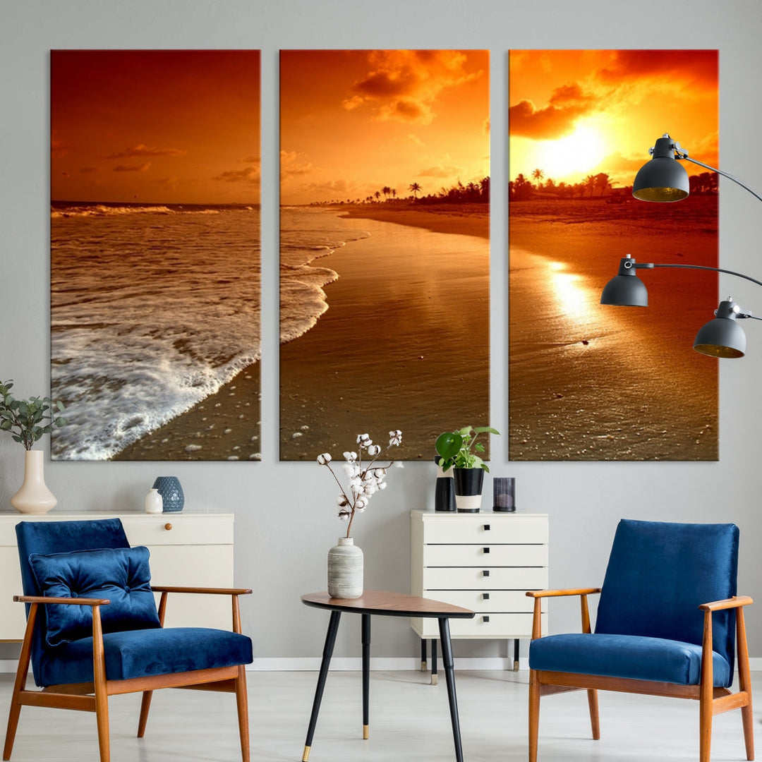 Beautiful Beach Sunset Landscape in Tropical Island Wall Art Canvas Print