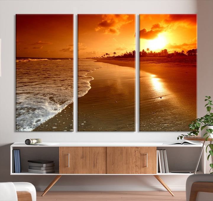 Beautiful Beach Sunset Landscape in Tropical Island Wall Art Canvas Print