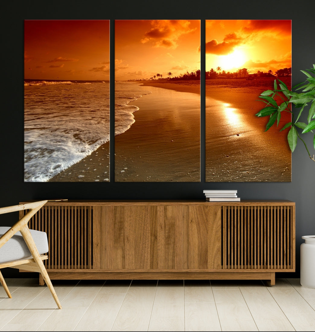 Beautiful Beach Sunset Landscape in Tropical Island Wall Art Canvas Print