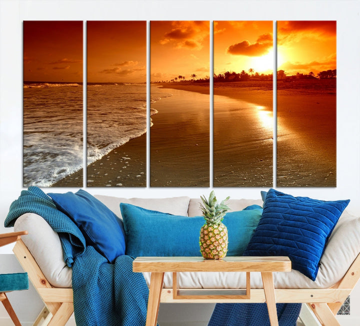 Beautiful Beach Sunset Landscape in Tropical Island Wall Art Canvas Print