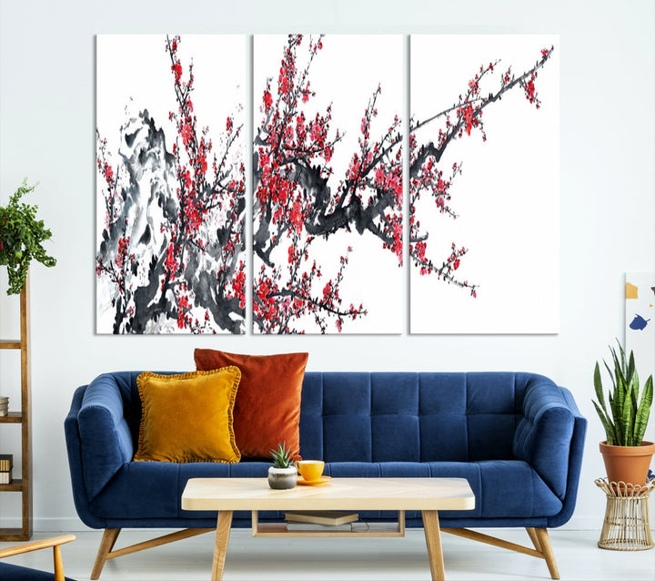 Beautiful Cherry Blossom Japanese Sakura Painting Large Wall Art Canvas Print