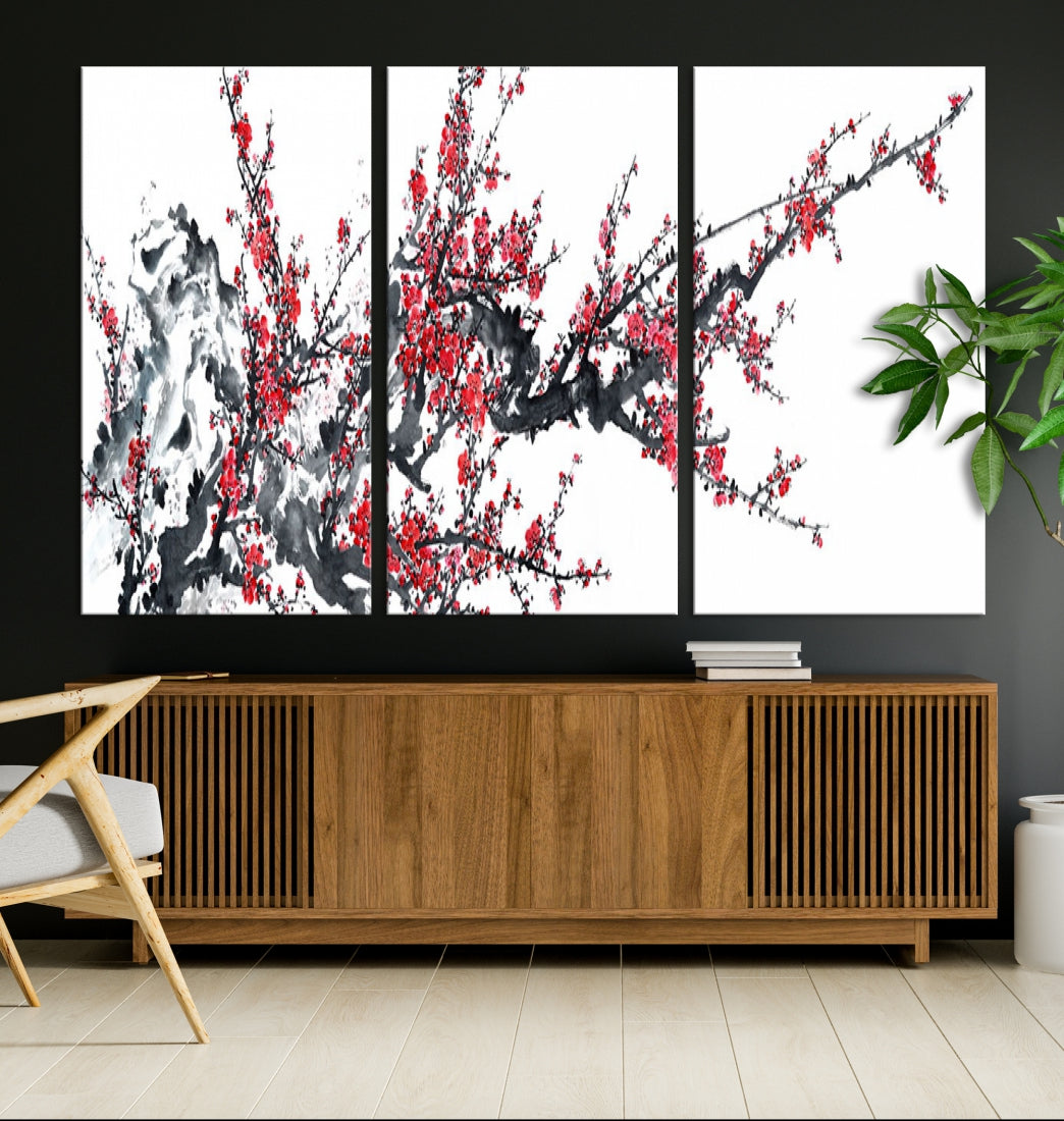 Beautiful Cherry Blossom Japanese Sakura Painting Large Wall Art Canvas Print