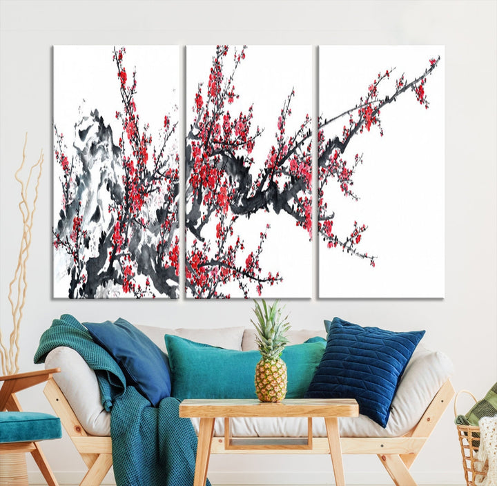 Beautiful Cherry Blossom Japanese Sakura Painting Large Wall Art Canvas Print