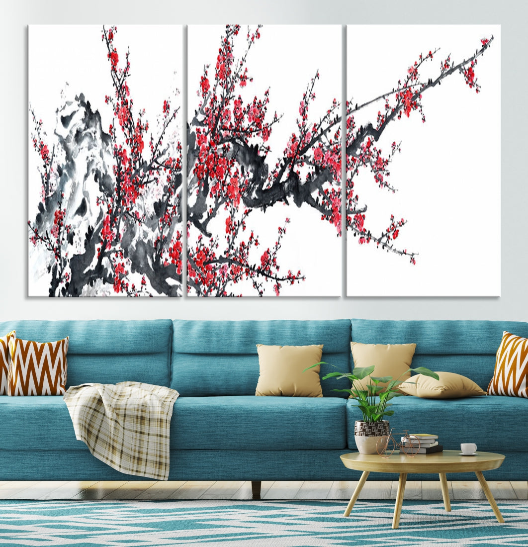 Beautiful Cherry Blossom Japanese Sakura Painting Large Wall Art Canvas Print