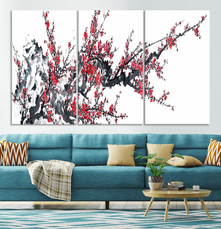 Beautiful Cherry Blossom Japanese Sakura Painting Large Wall Art Canvas Print