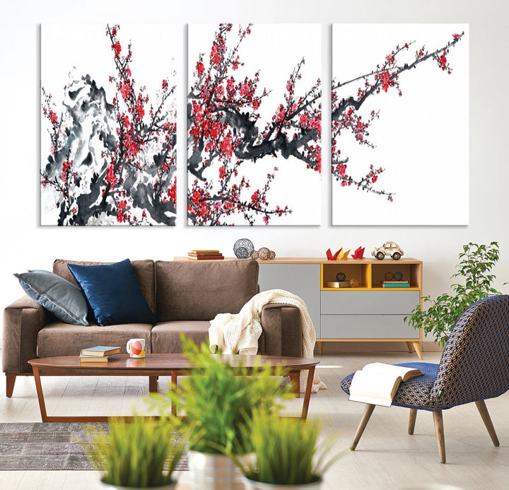 Beautiful Cherry Blossom Japanese Sakura Painting Large Wall Art Canvas Print