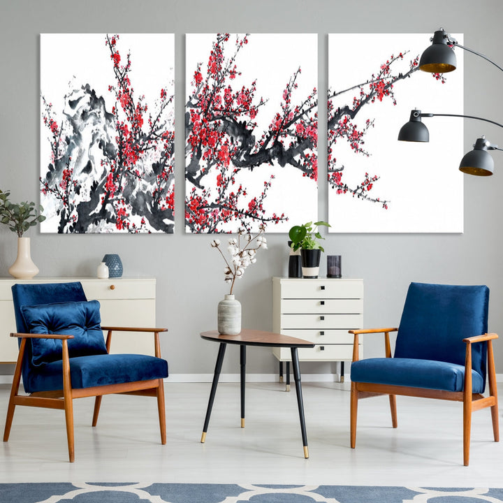 Beautiful Cherry Blossom Japanese Sakura Painting Large Wall Art Canvas Print