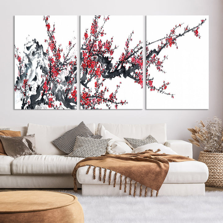 Beautiful Cherry Blossom Japanese Sakura Painting Large Wall Art Canvas Print