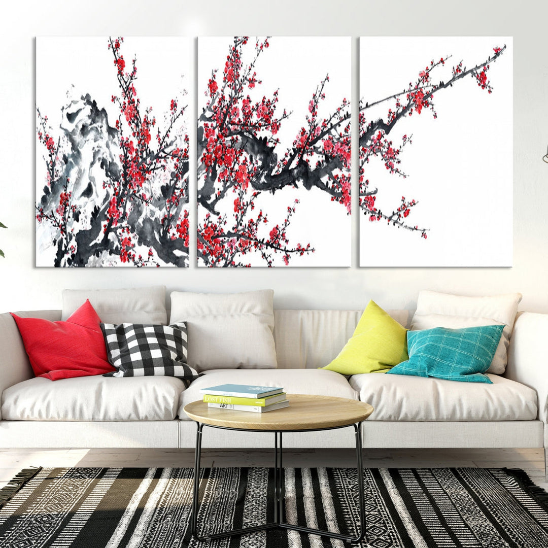 Beautiful Cherry Blossom Japanese Sakura Painting Large Wall Art Canvas Print