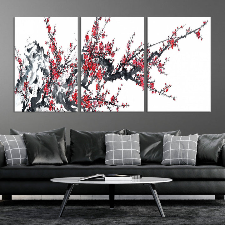 Beautiful Cherry Blossom Japanese Sakura Painting Large Wall Art Canvas Print