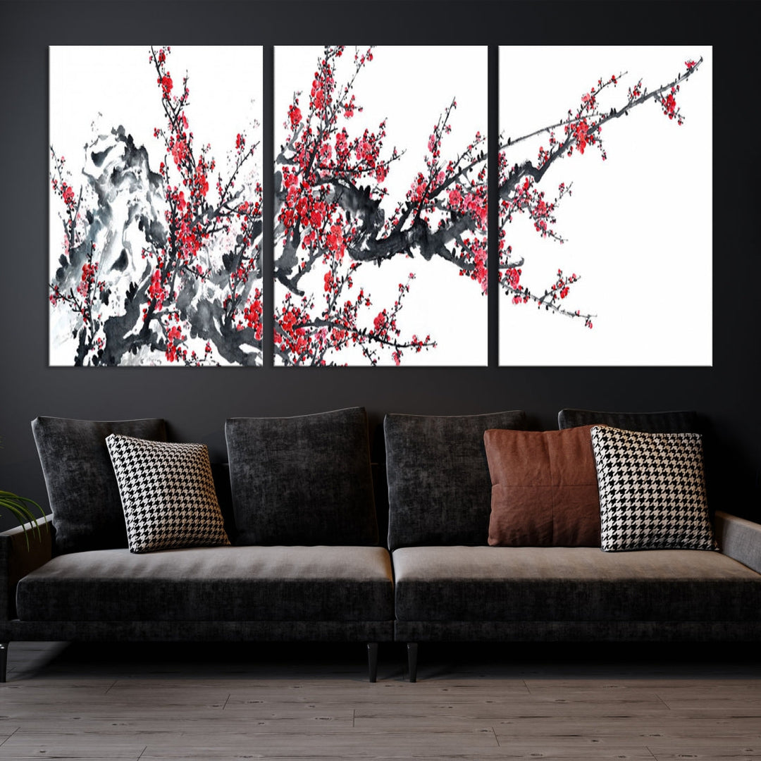 Beautiful Cherry Blossom Japanese Sakura Painting Large Wall Art Canvas Print