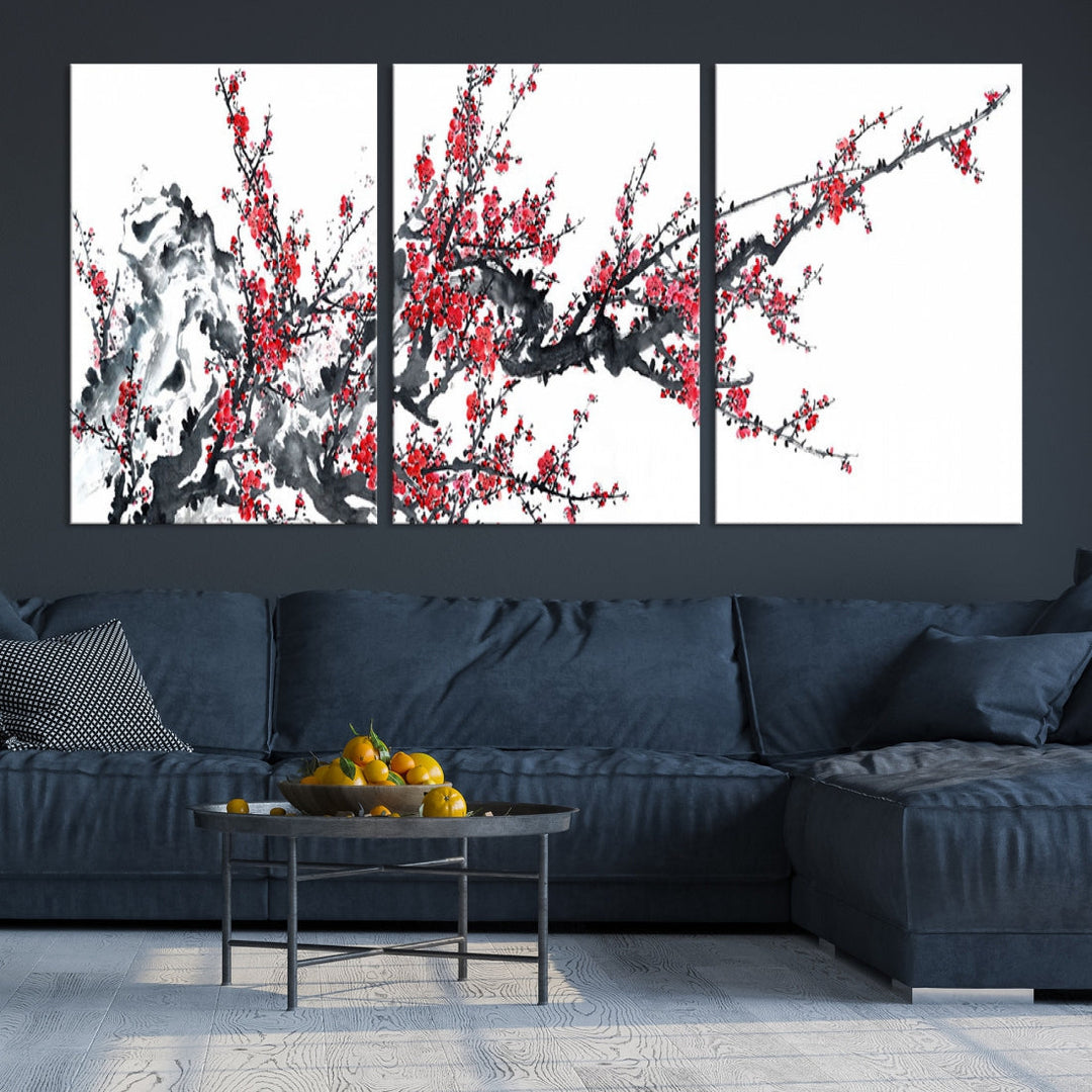 Beautiful Cherry Blossom Japanese Sakura Painting Large Wall Art Canvas Print