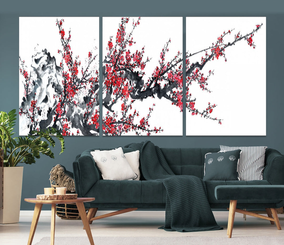 Beautiful Cherry Blossom Japanese Sakura Painting Large Wall Art Canvas Print