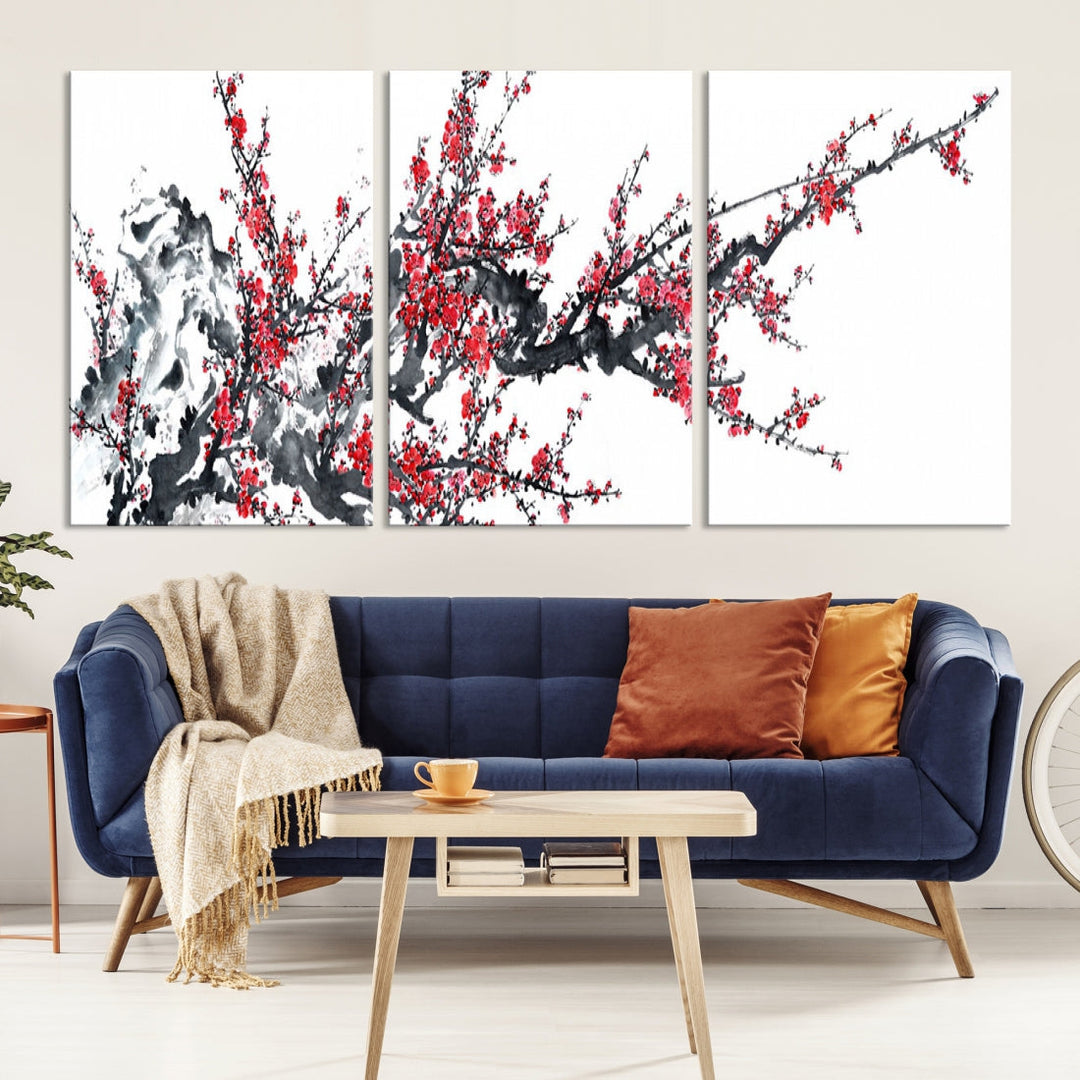 Beautiful Cherry Blossom Japanese Sakura Painting Large Wall Art Canvas Print