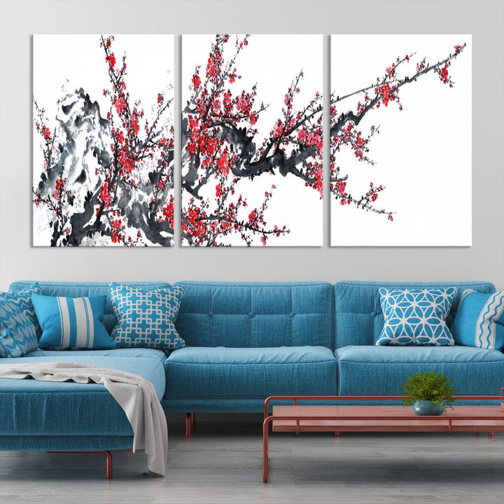 Beautiful Cherry Blossom Japanese Sakura Painting Large Wall Art Canvas Print