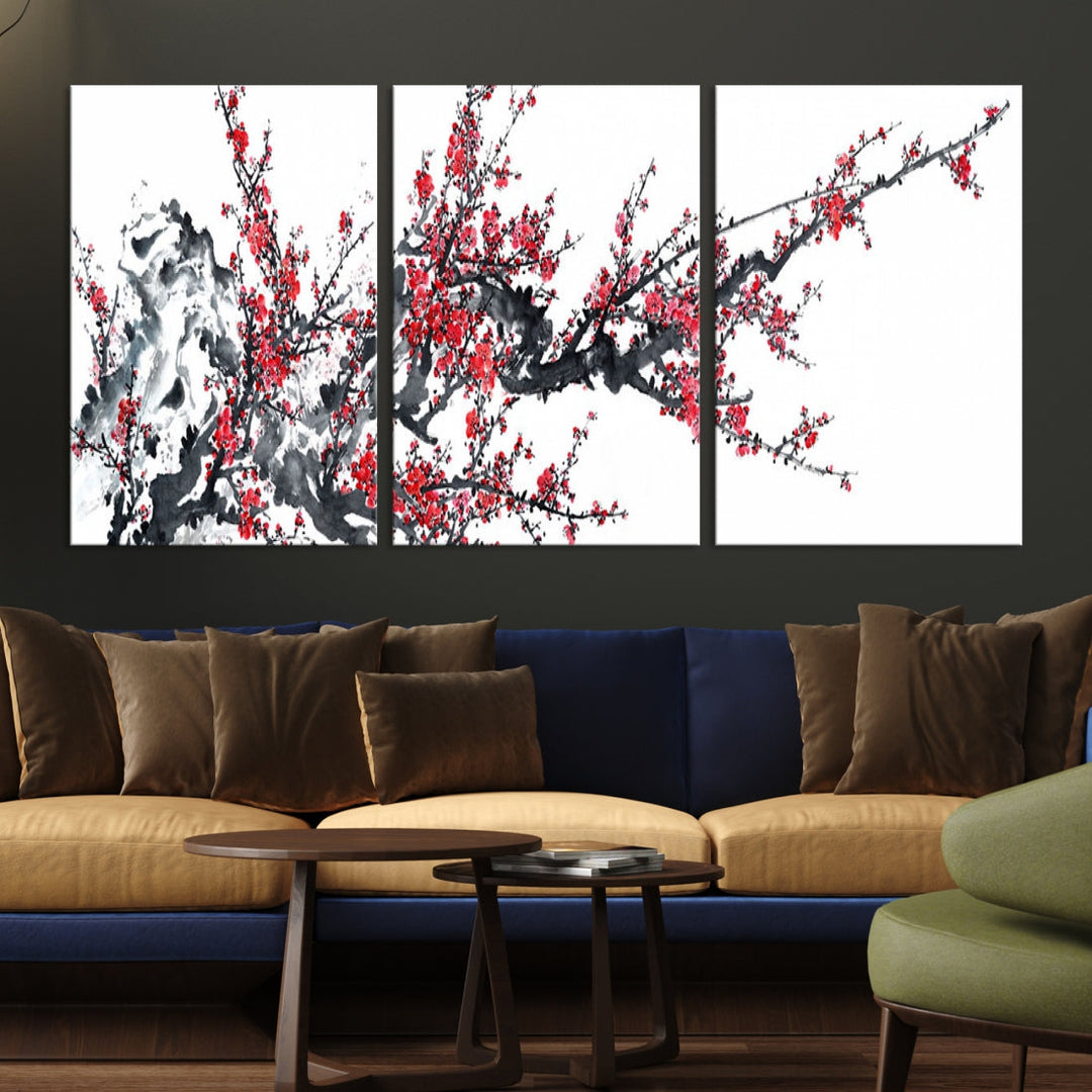 Beautiful Cherry Blossom Japanese Sakura Painting Large Wall Art Canvas Print