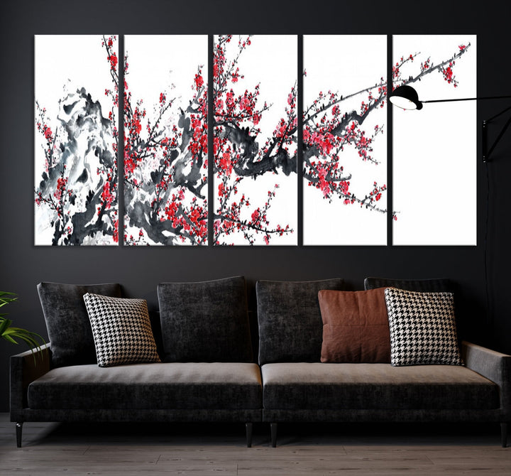 Beautiful Cherry Blossom Japanese Sakura Painting Large Wall Art Canvas Print