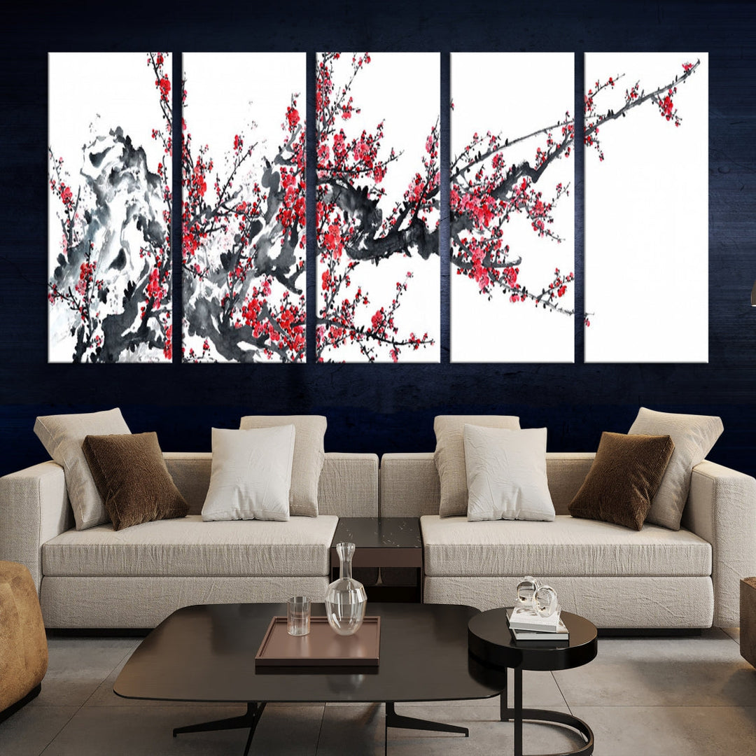 Beautiful Cherry Blossom Japanese Sakura Painting Large Wall Art Canvas Print