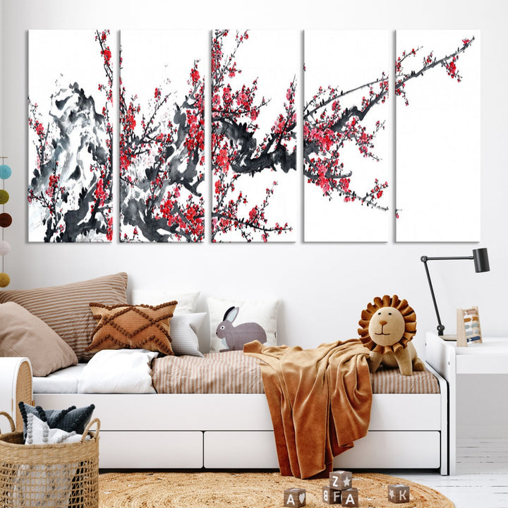 Beautiful Cherry Blossom Japanese Sakura Painting Large Wall Art Canvas Print