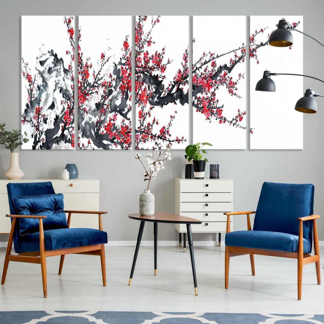 Beautiful Cherry Blossom Japanese Sakura Painting Large Wall Art Canvas Print