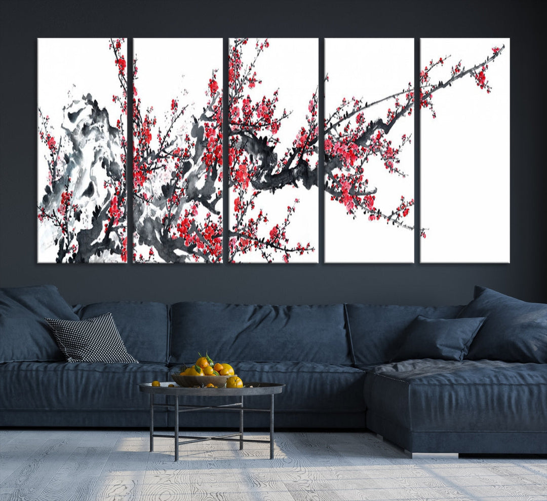 Beautiful Cherry Blossom Japanese Sakura Painting Large Wall Art Canvas Print