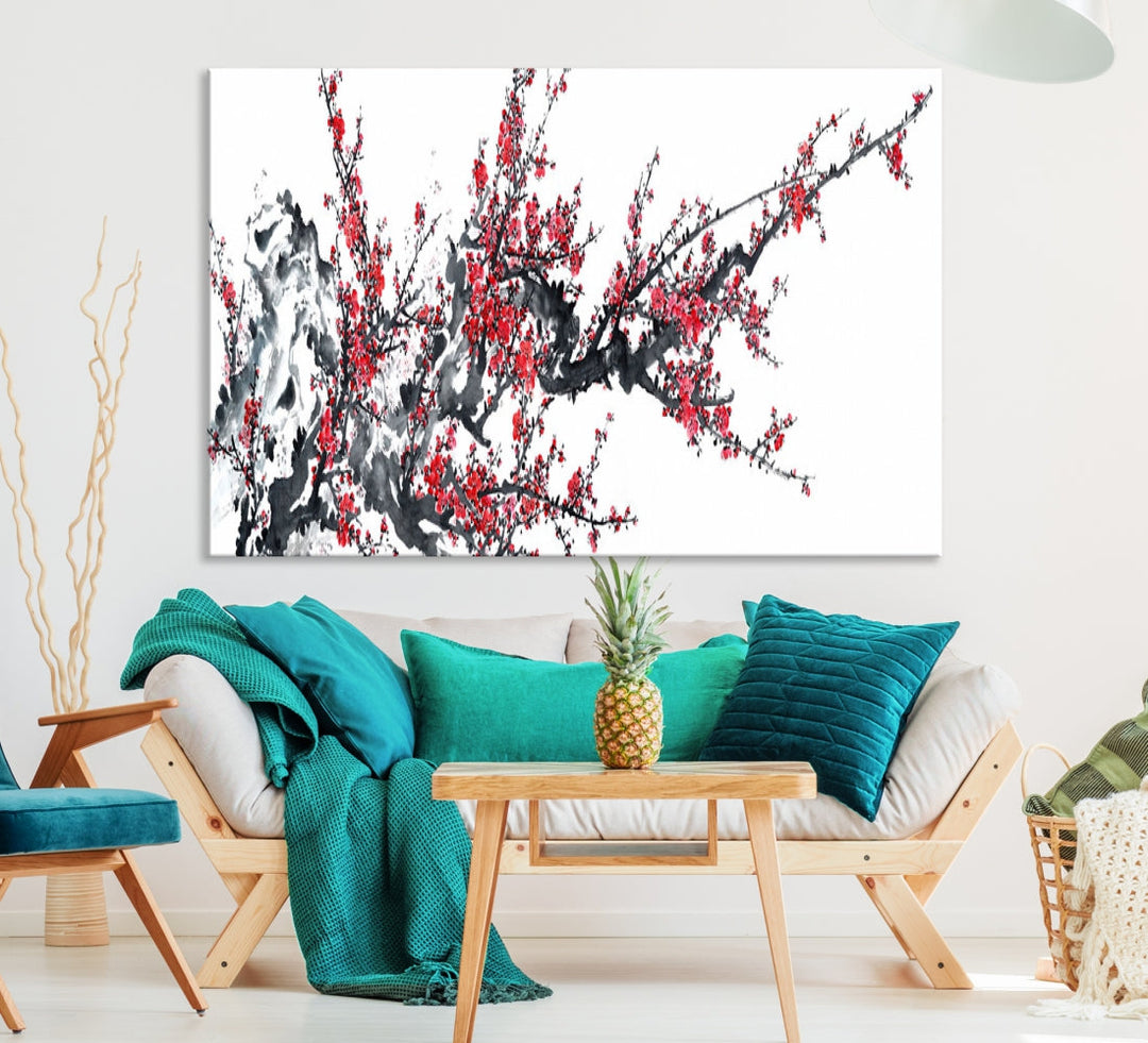 Beautiful Cherry Blossom Japanese Sakura Painting Large Wall Art Canvas Print