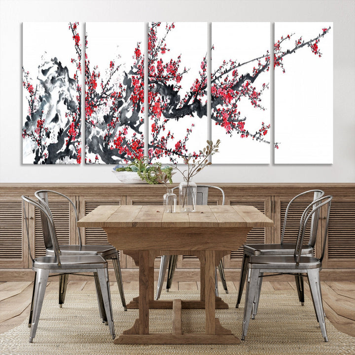 Beautiful Cherry Blossom Japanese Sakura Painting Large Wall Art Canvas Print