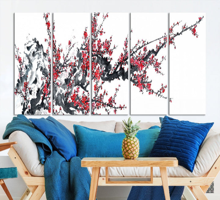 Beautiful Cherry Blossom Japanese Sakura Painting Large Wall Art Canvas Print