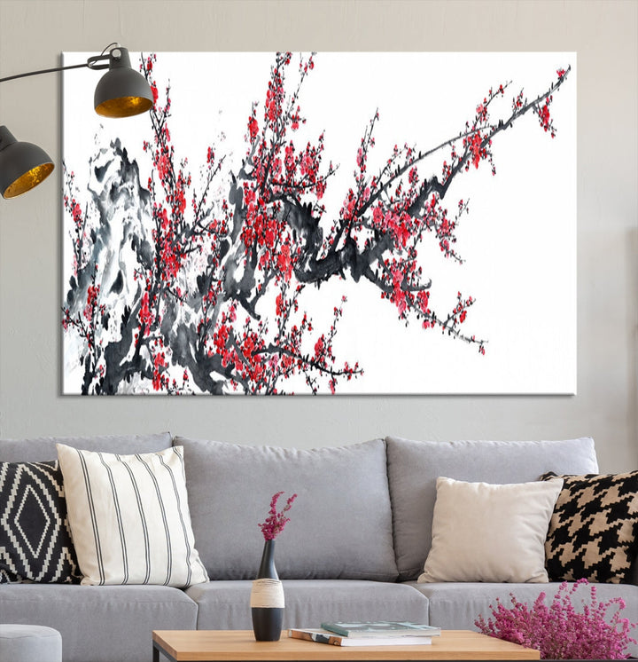 Beautiful Cherry Blossom Japanese Sakura Painting Large Wall Art Canvas Print