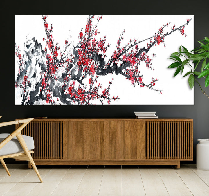 Beautiful Cherry Blossom Japanese Sakura Painting Large Wall Art Canvas Print