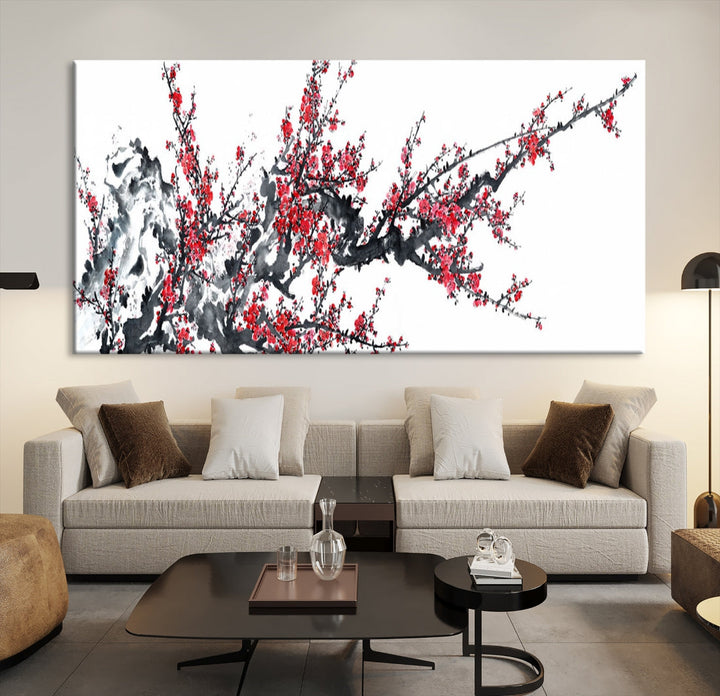 Beautiful Cherry Blossom Japanese Sakura Painting Large Wall Art Canvas Print