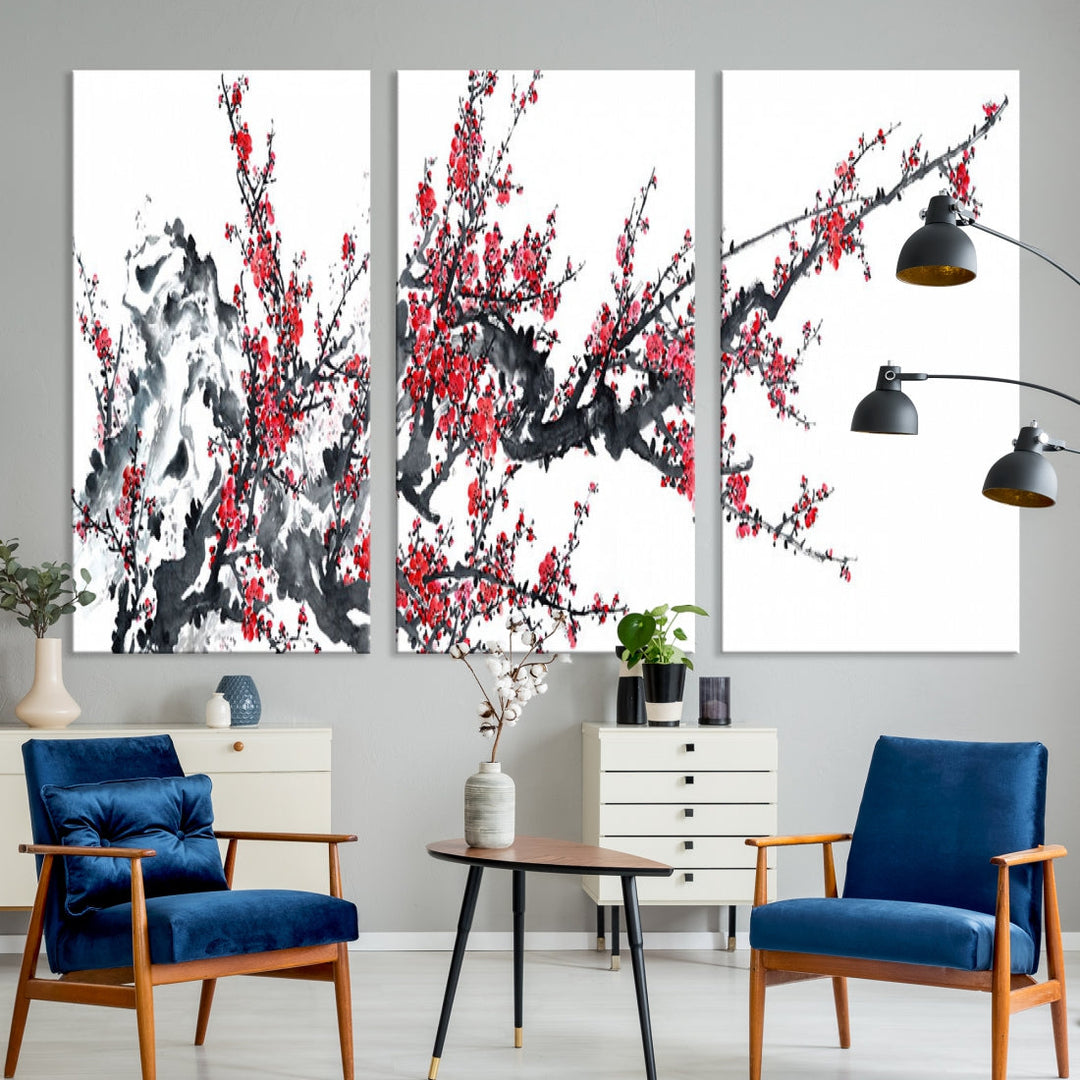 Beautiful Cherry Blossom Japanese Sakura Painting Large Wall Art Canvas Print