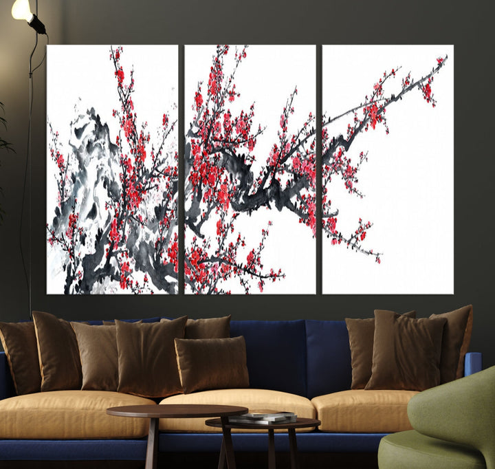 Beautiful Cherry Blossom Japanese Sakura Painting Large Wall Art Canvas Print