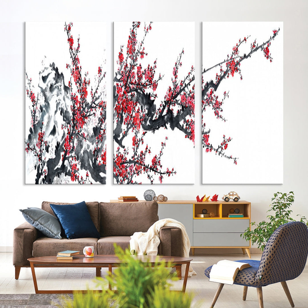 Beautiful Cherry Blossom Japanese Sakura Painting Large Wall Art Canvas Print