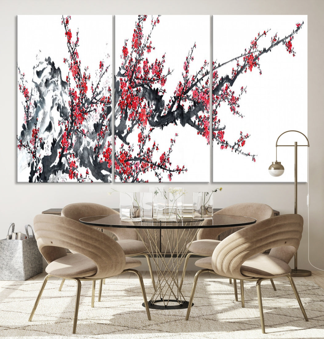 Beautiful Cherry Blossom Japanese Sakura Painting Large Wall Art Canvas Print