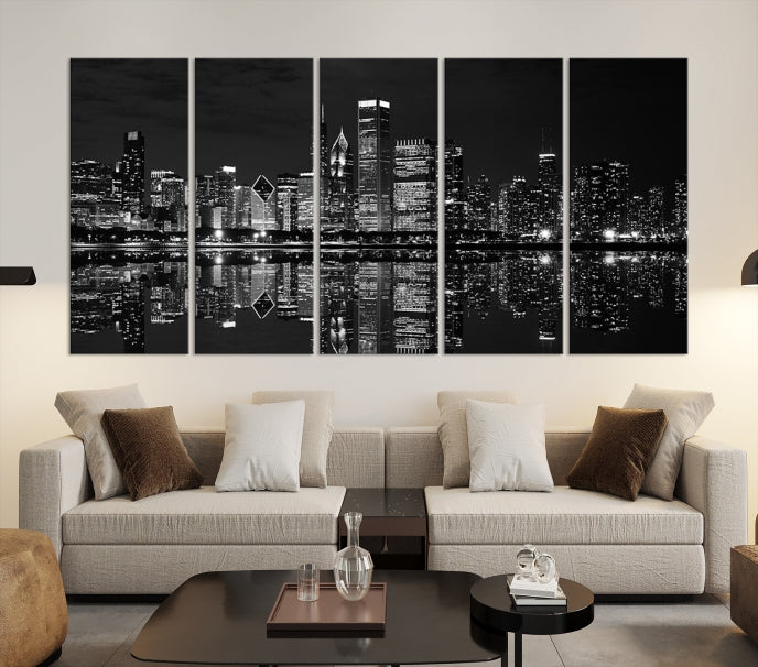 Beautiful Chicago Night Print Large Wall Art Cityscape Skyline Canvas Art Print