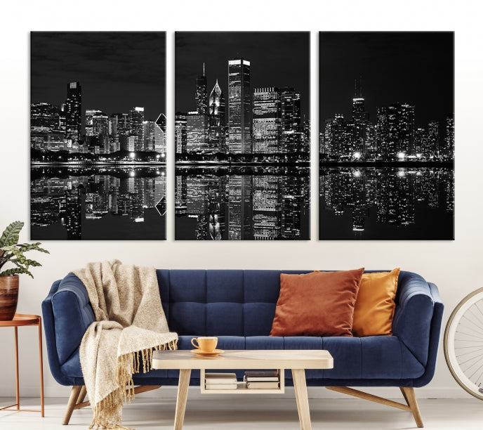 Beautiful Chicago Night Print Large Wall Art Cityscape Skyline Canvas Art Print