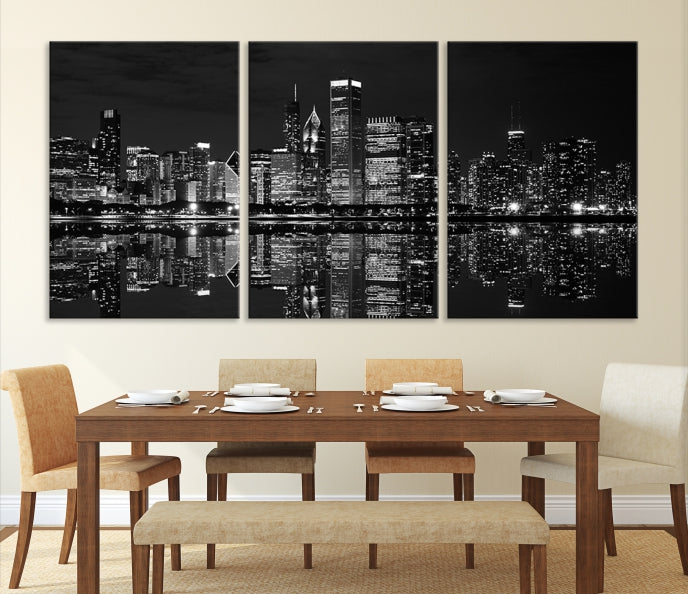 Beautiful Chicago Night Print Large Wall Art Cityscape Skyline Canvas Art Print