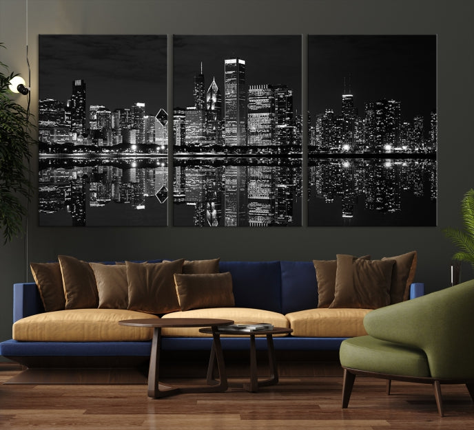 Beautiful Chicago Night Print Large Wall Art Cityscape Skyline Canvas Art Print